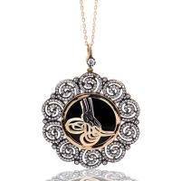 925 Ayar Gümüş Tuğra Model Oltu Taşı Kolye