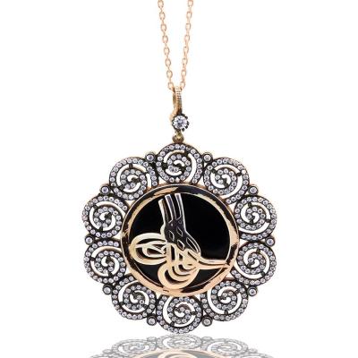 925 Ayar Gümüş Tuğra Model Oltu Taşı Kolye