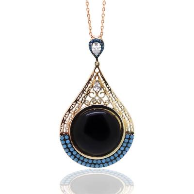 925 Ayar Gümüş Damla Model Firuzeli Oltu Taşı Kolye