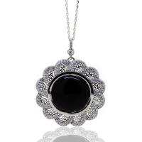 925 Ayar Gümüş Çiçek Model Oltu Taşı Kolye