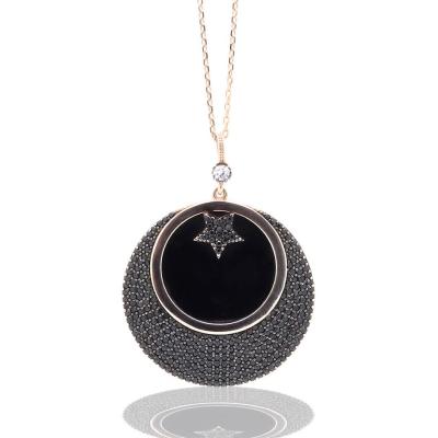 925 Ayar Gümüş Ayyıldız Roze Model Oltu Taşı Kolye