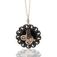 925 Ayar Gümüş Tuğra Ve Vav Roze Model Oltu Taşı Kolye