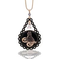 925 Ayar Gümüş Tuğra Ve Sonsuzluk Roze Damla Model Oltu Taşı Kolye