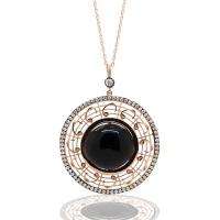 925 Ayar Gümüş Vav Model Oltu Taşı Kolye