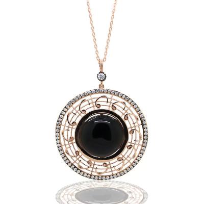 925 Ayar Gümüş Vav Model Oltu Taşı Kolye