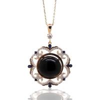 925 Ayar Gümüş Roze Çiçek Model Oltu Taşı Kolye