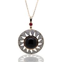 925 Ayar Gümüş Güneş Model Oltu Taşı Kolye