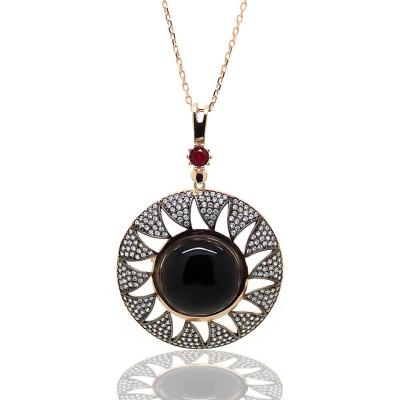 925 Ayar Gümüş Güneş Model Oltu Taşı Kolye