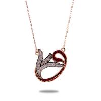 925 Ayar Gümüş Kırmızı Laleli Vav Hayalet Kolye