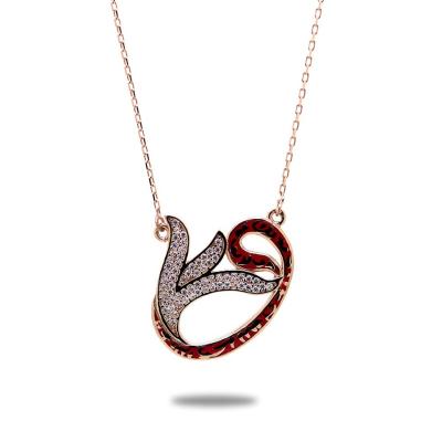 925 Ayar Gümüş Kırmızı Laleli Vav Hayalet Kolye