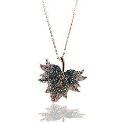 925 Ayar Gümüş Çınar Ağacı Yaprağı Hayalet Kolye