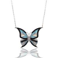 925 Ayar Gümüş Mineli Kelebek Hayalet Kolye