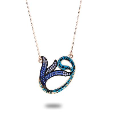 925 Ayar Gümüş Turkuaz Laleli Vav Hayalet Kolye