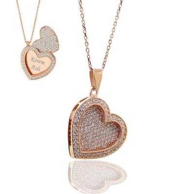 925 Ayar Gümüş İsimli Kalpli Hayalet Kolye