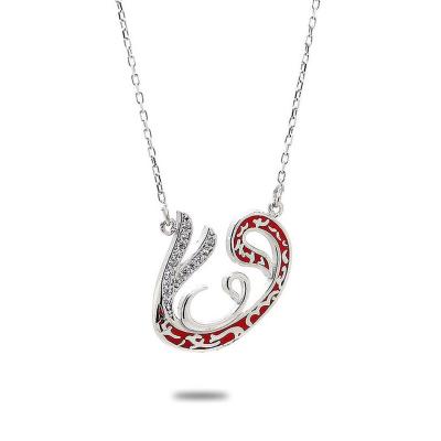 925 Ayar Gümüş Kırmızı Mineli Vav Hayalet Kolye