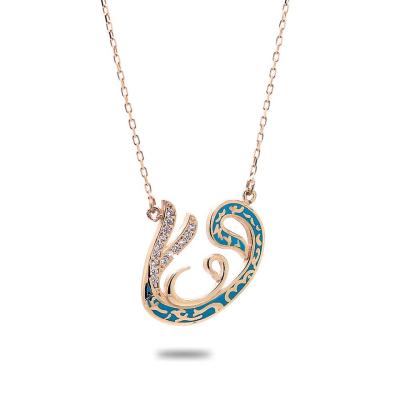 925 Ayar Gümüş Turkuaz Mineli Vav Hayalet Kolye