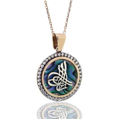 925 Ayar Gümüş Mavi Okyanus Sedef Taşlı Tuğra Kolye