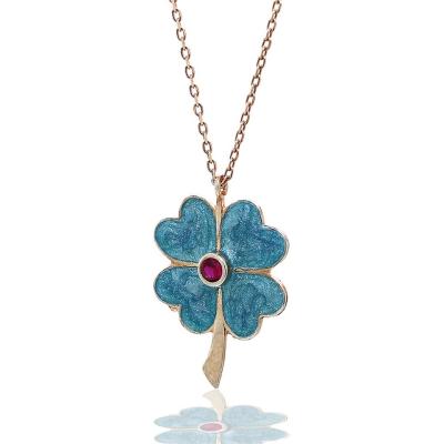 925 Ayar Gümüş Mineli Yonca Hayalet Kolye