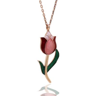 925 Ayar Gümüş Mineli Lale Hayalet Kolye