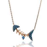 925 Ayar Gümüş Turkuaz Taşlı Balık Kolye