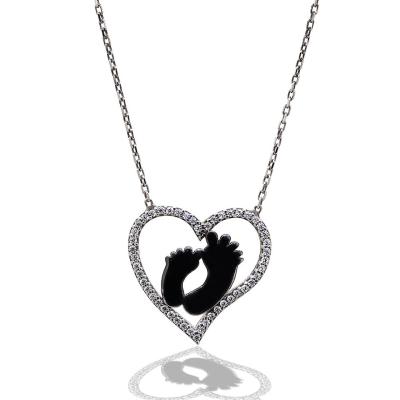 925 Ayar Gümüş Kalpli Bebek Ayak İzi Kolye