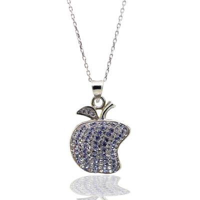 925 Ayar Gümüş Swarovski Taşlı Elma Apple Kolye