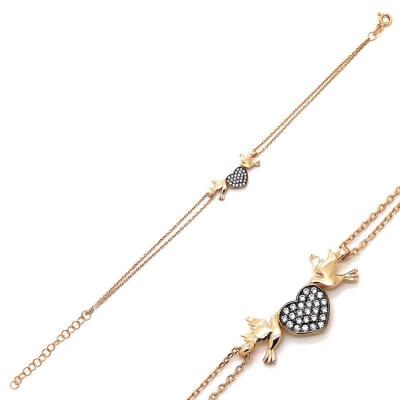 925 Ayar Gümüş Aşk Kuşları Kalpli Bileklik