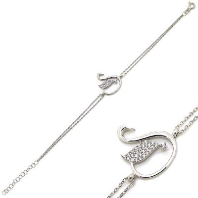 925 Ayar Gümüş Zirkon Taşlı Kuğu Bileklik