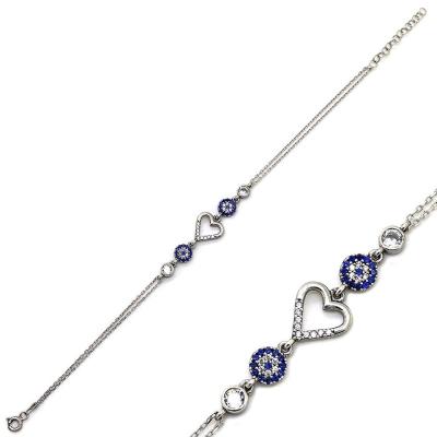 925 Ayar Gümüş Nazar Boncuklu Kalpli Bileklik