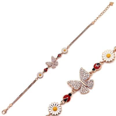 925 Ayar Gümüş Papatya Uğur Böceği Kelebek Bileklik