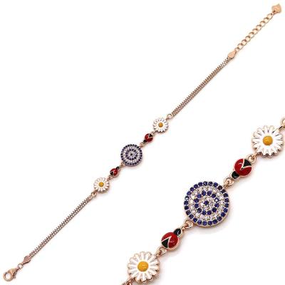 925 Ayar Gümüş Papatya Uğur Böceği Nazar Boncuğu Bileklik