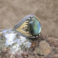 925 Ayar Gümüş Labradorit Taşlı Erkek Yüzük