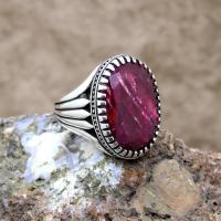 925 Ayar Gümüş Yakut Taşlı Erkek Yüzük