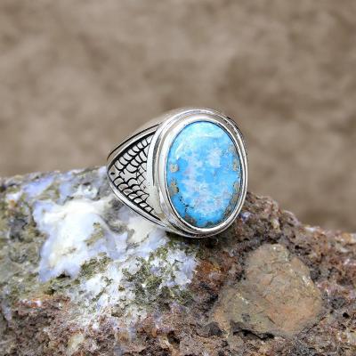 925 Ayar Gümüş Firuze (Turkuaz) Taşlı Erkek Yüzük