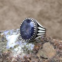 925 Ayar Gümüş Has Safir Taşlı Erkek Yüzük