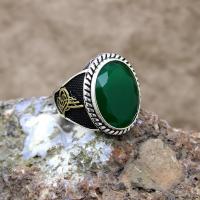 925 Ayar Gümüş Kök Zümrüt Taşlı Erkek Yüzük