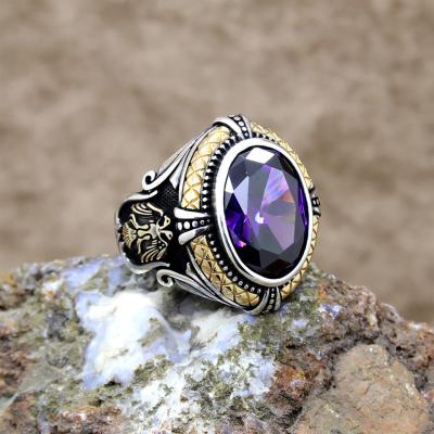 925 Ayar Gümüş Mor Zirkon Taşlı Erkek Yüzük