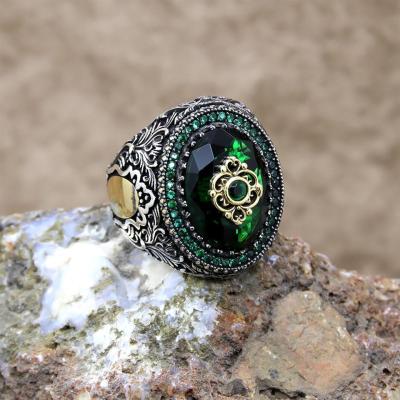 925 Ayar Gümüş Yeşil Taşlı Erkek Yüzük