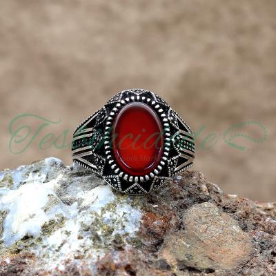 Akik Taşlı Erkek Gümüş Yüzük