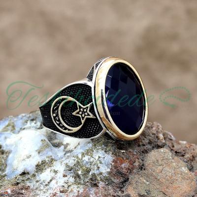 Ayyıldız Tasarım Lacivert Zirkon Taşlı Erkek Gümüş Yüzük