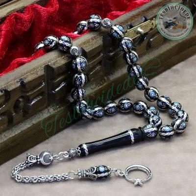 Ayyıldız Tasarım Burgulu Yarma Ve Firuze İşlemeli Erzurum Oltu Taşı Tesbih