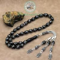 Ayyıldız Püsküllü Çift Zikzak İşlemeli Erzurum Oltu Taşı Tesbih