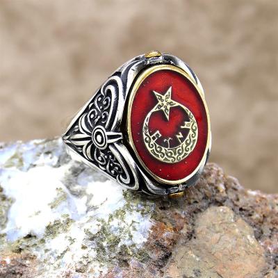 Ayyıldız Ve Osmanlı Devlet Armalı Çift Taraflı Gümüş Erkek Yüzük