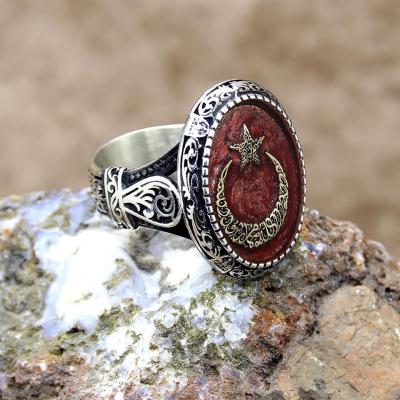 Ayyıldız Kelime-İ Tevhid Yazılı Mineli Gümüş Erkek Yüzük