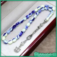 Beyzi Kesim Kokulu Mavi Beyaz Toz Kehribar Tesbih