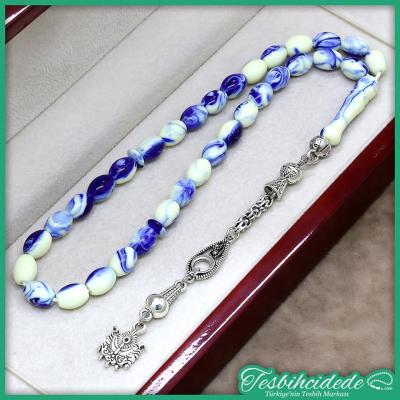 Beyzi Kesim Kokulu Mavi Beyaz Toz Kehribar Tesbih