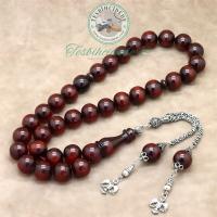 Büyük Boy Gümüş Püsküllü Sürmeli Sıkma Kehribar Tesbih