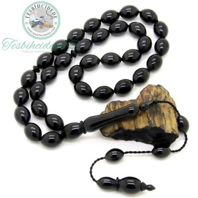 Büyük Boy Sistemli Sade Erzurum Oltu Taşı Tesbih (9.5X13 mm)