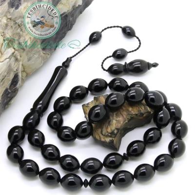 Büyük Boy Sistemli Sade Erzurum Oltu Taşı Tesbih (10.5X13.5 mm)