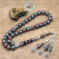 Büyük Boy Firuze Ve Mercan İşlemeli Erzurum Oltu Taşı Tesbih